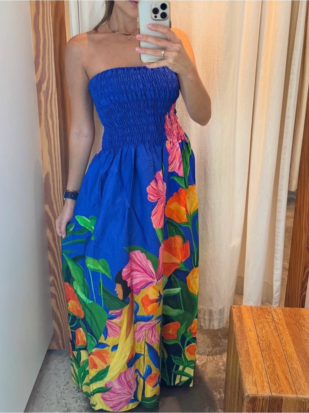 FARM Rio Blue Strapless Floral Maxi Dress Size M